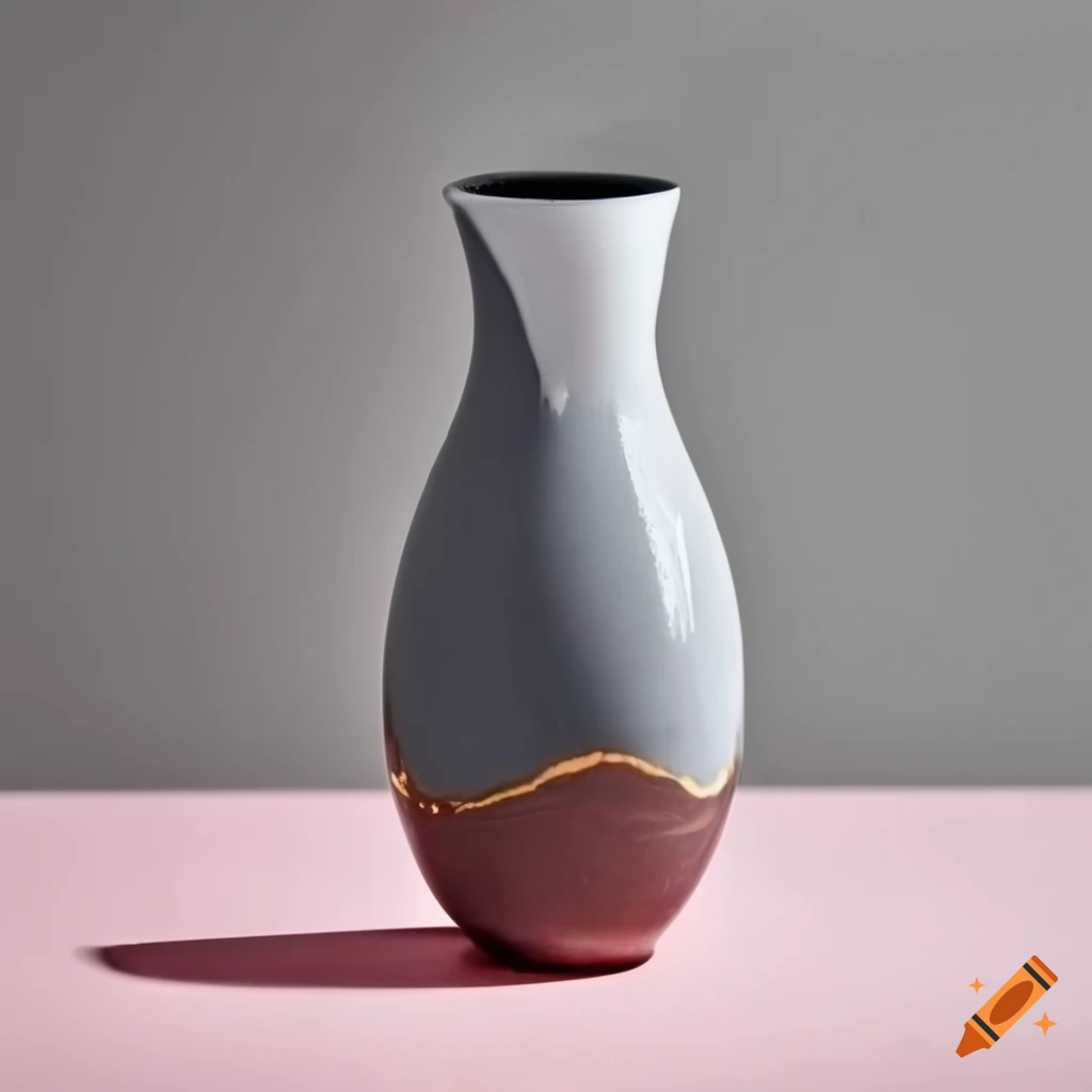 kintsugi vase with coral, white, charcoal, amber, and gold