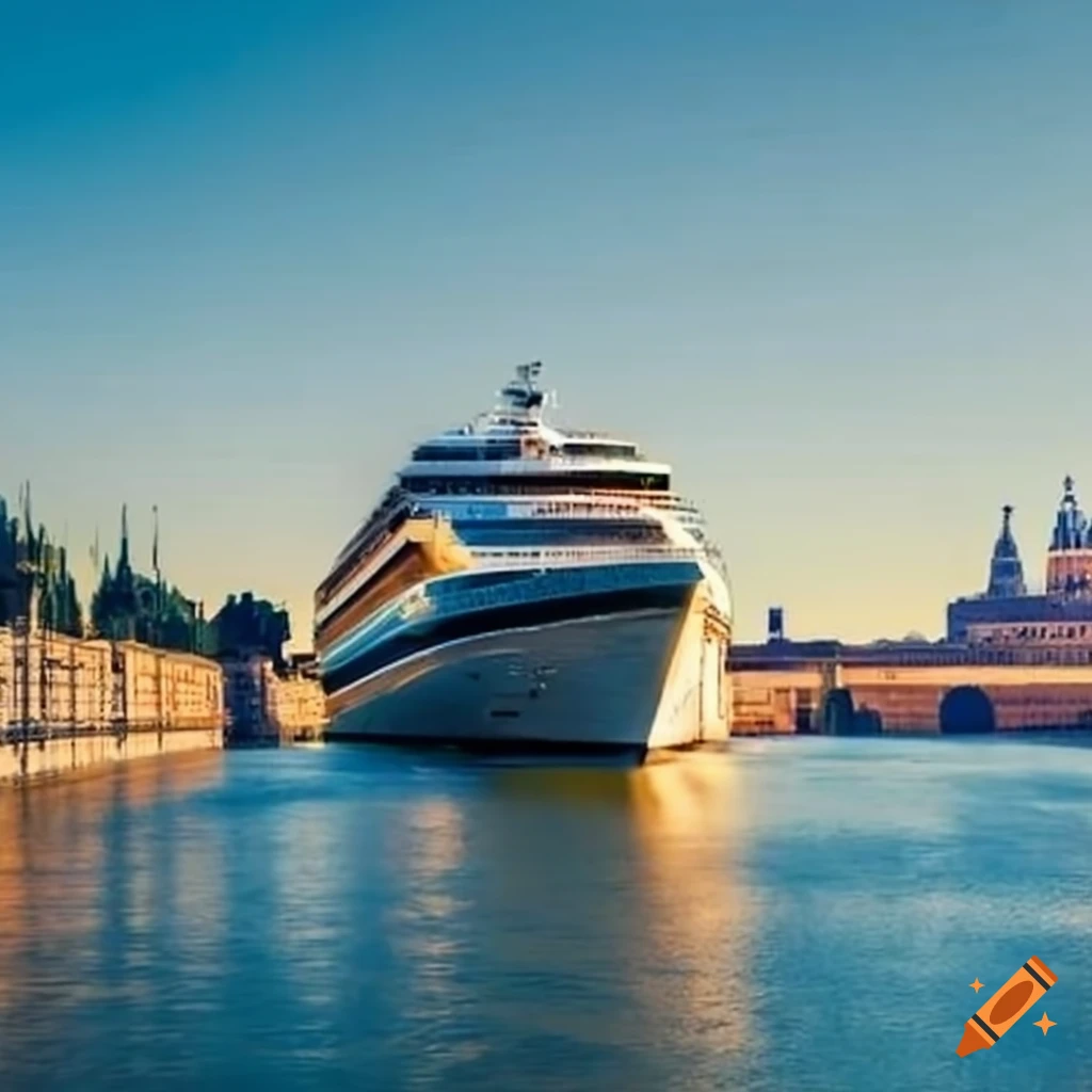 luxury cruise ship docked on the river in Madrid