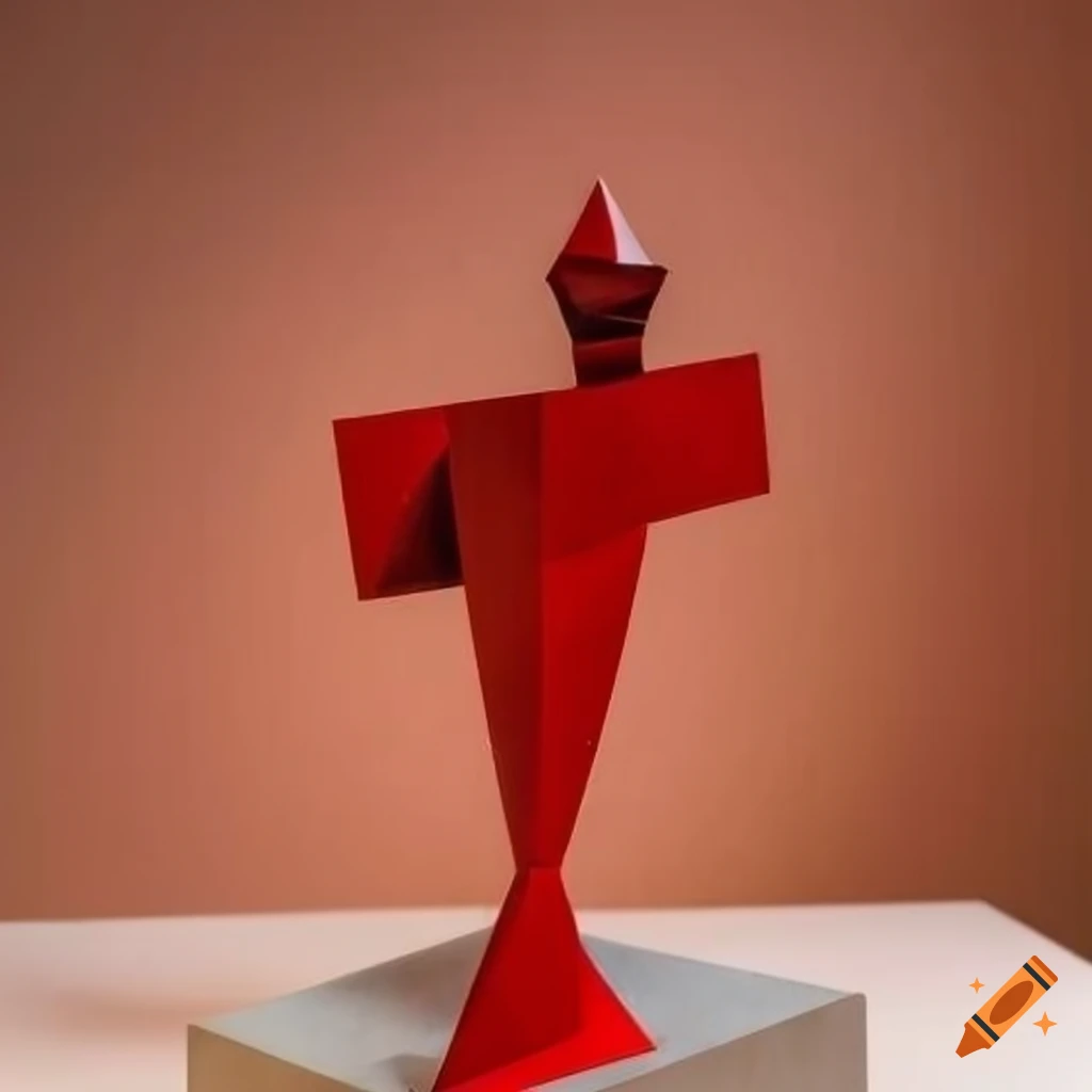 cubist sculpture of The Red Queen with crown