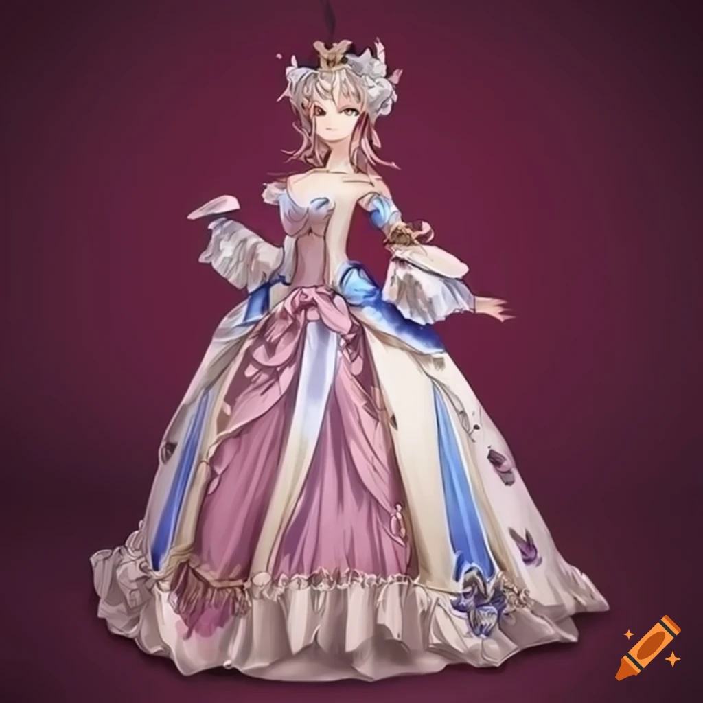 image of an anime queen in Rococo dress
