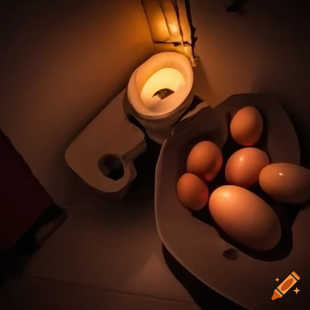 sinister pile of eggs next to a toilet
