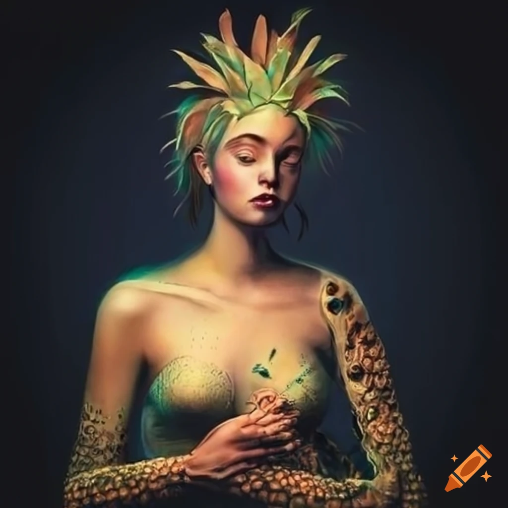 artwork of a woman with pineapple elements