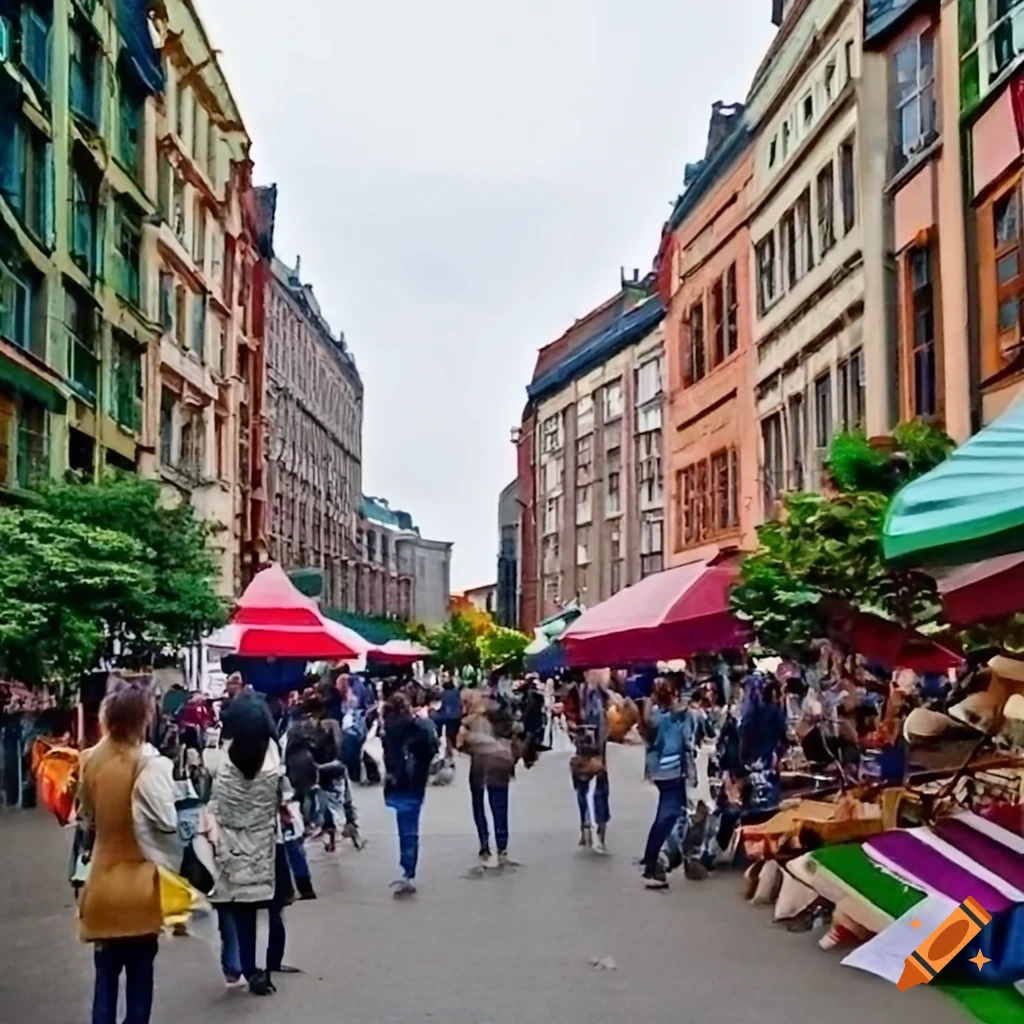 cityscape with a bustling street market
