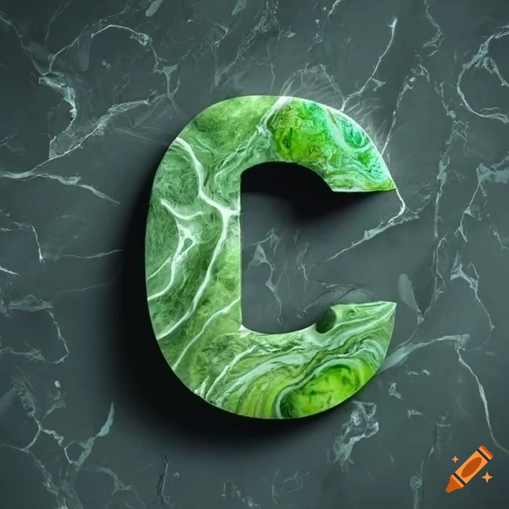 green marble 3D letter F on a dark background