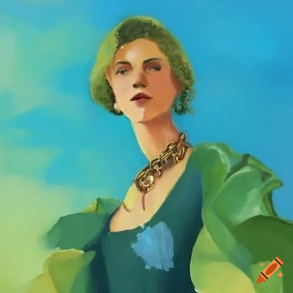 Pastel painting of a woman with gold jewelry