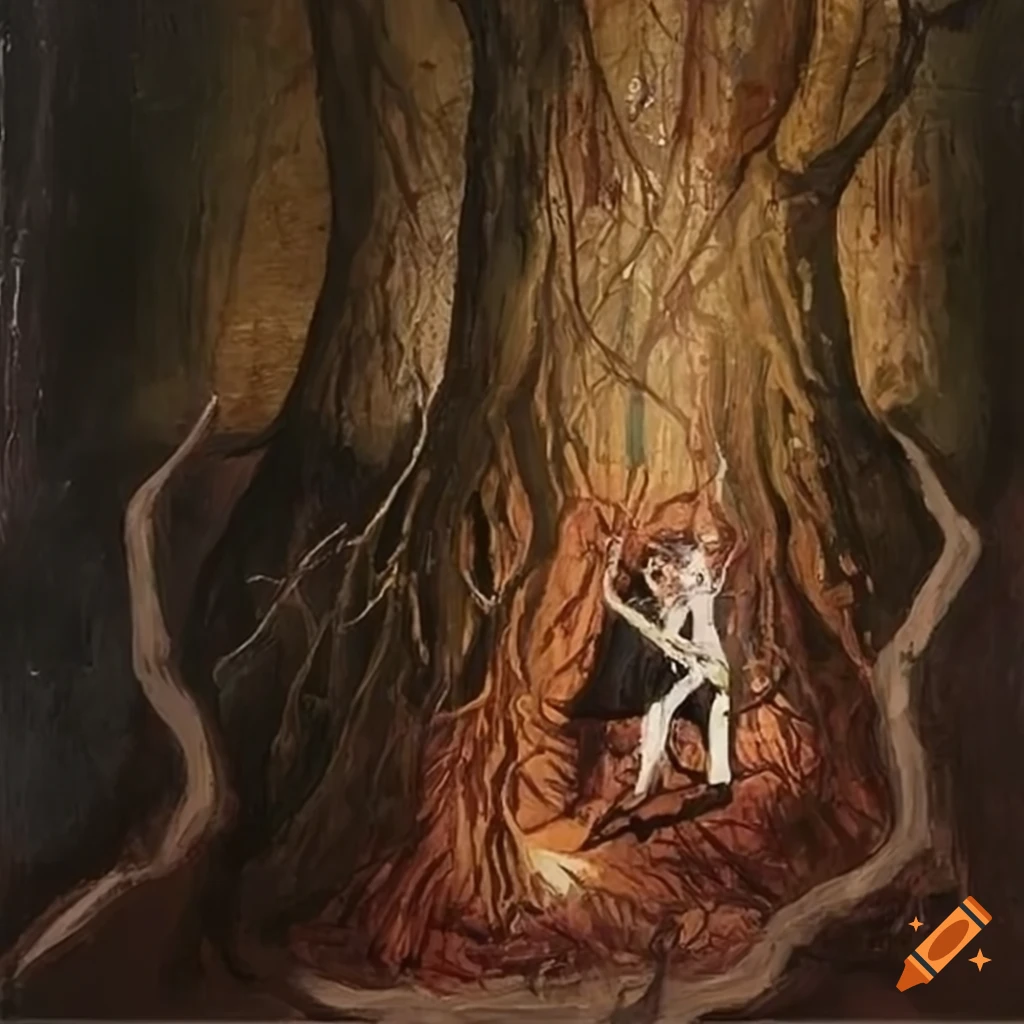 Painting of a tree struck by lightning