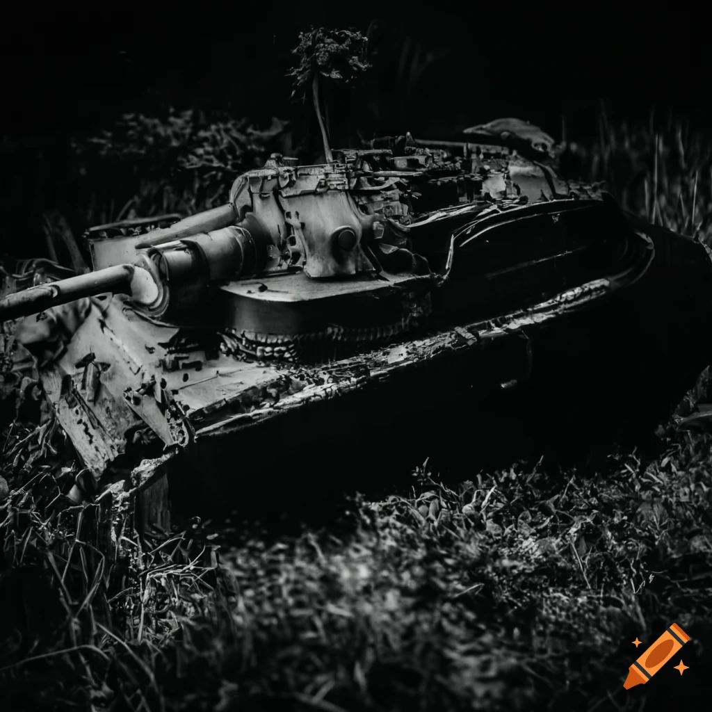 black and white photo of an old tank