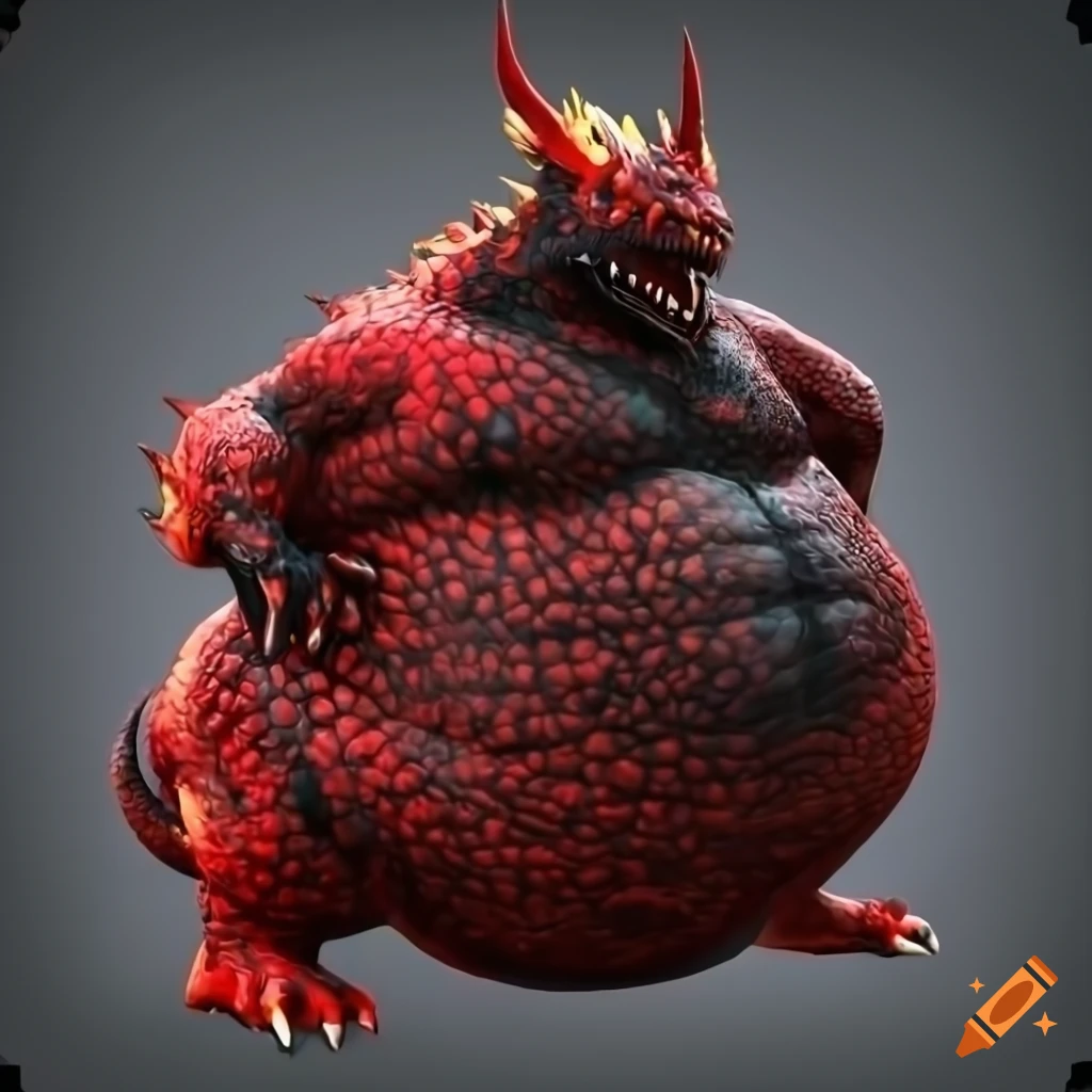 Highly detailed 3d render of a fat red dragon on Craiyon