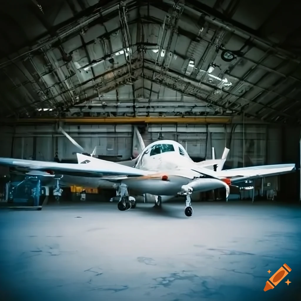 interior view of an airplane showroom in a hangar