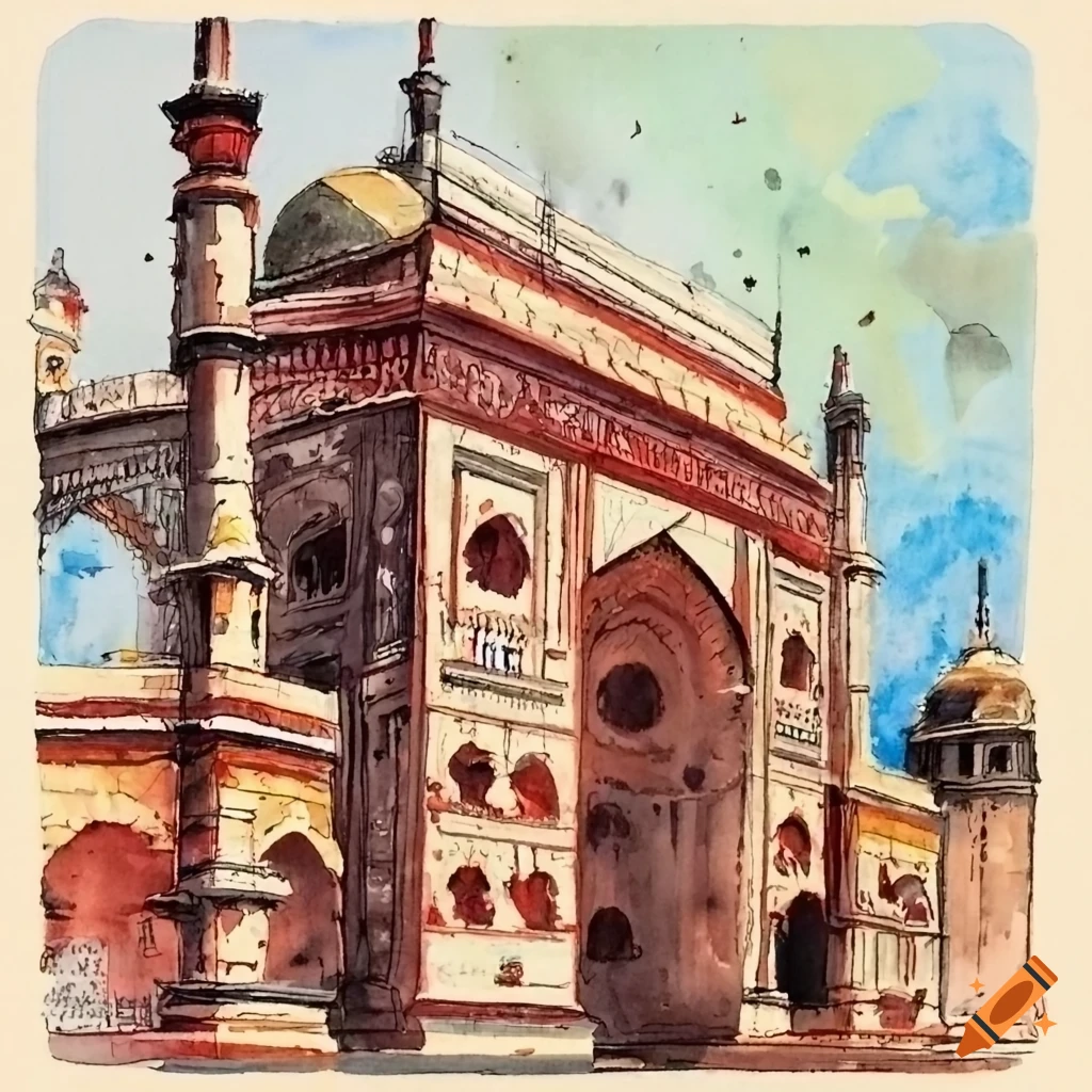 Watercolor painting contrasting delhi and paris