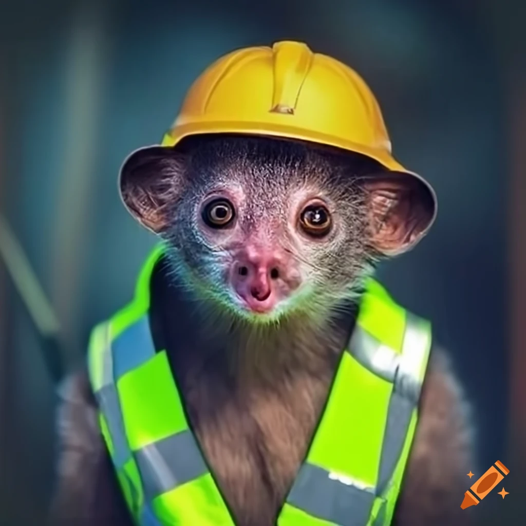 image of an aye-aye primate wearing a reflective vest