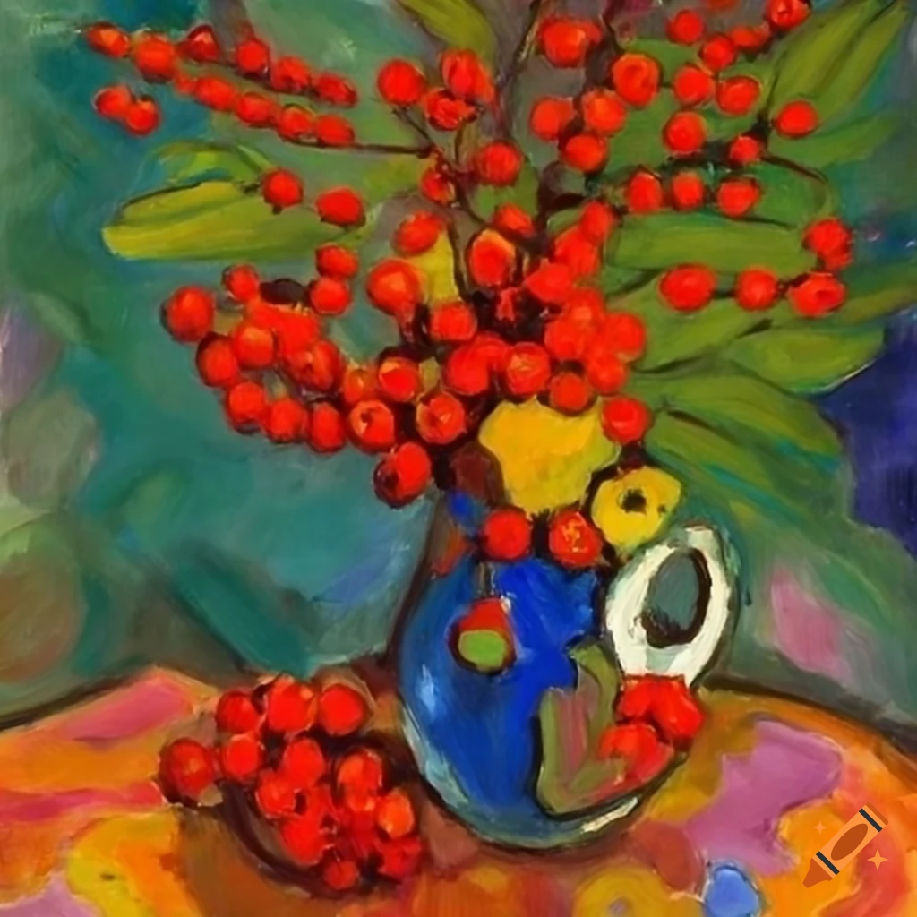 colorful still life with rowan flowers in a vase