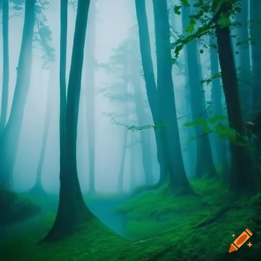 dreamy forest in fog