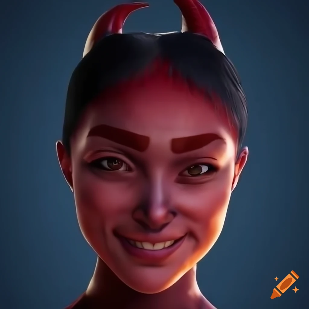 Realistic depiction of a young woman with demon-like features on Craiyon