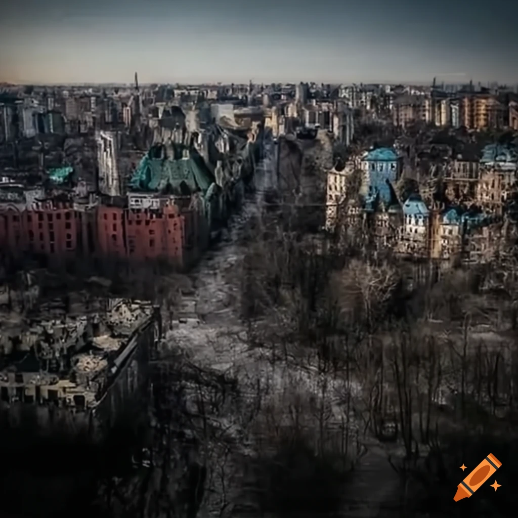 image of a war-torn city on the Ukraine border