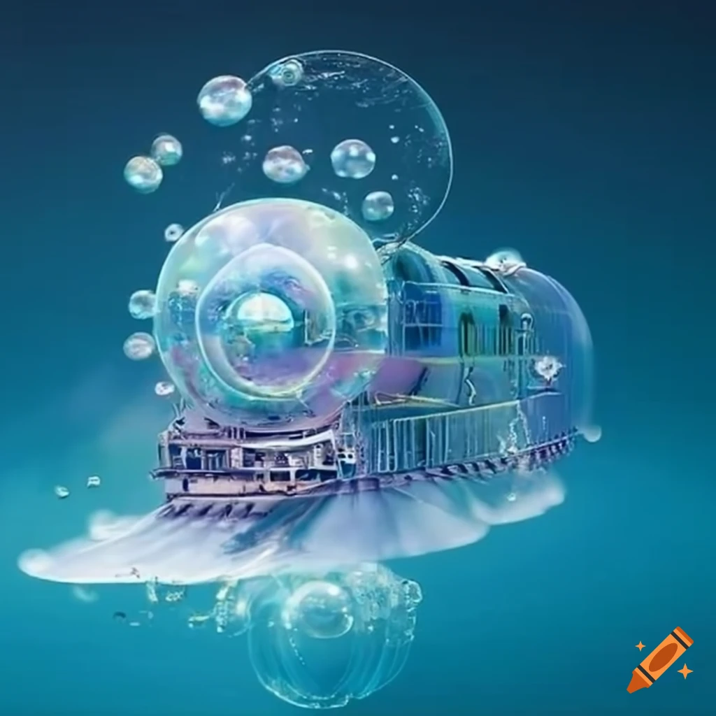 train made of bubbles floating in the sky