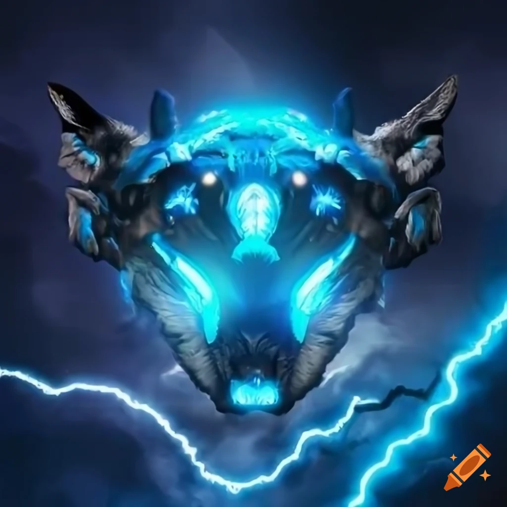 Blue cyber fox with stormy background