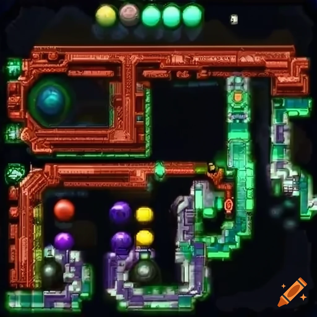 Map layout of a bubble-filled metroid-like platformer game on Craiyon