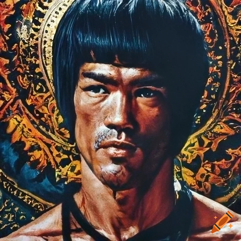 Closeup portrait of bruce lee with an extravagant attitude