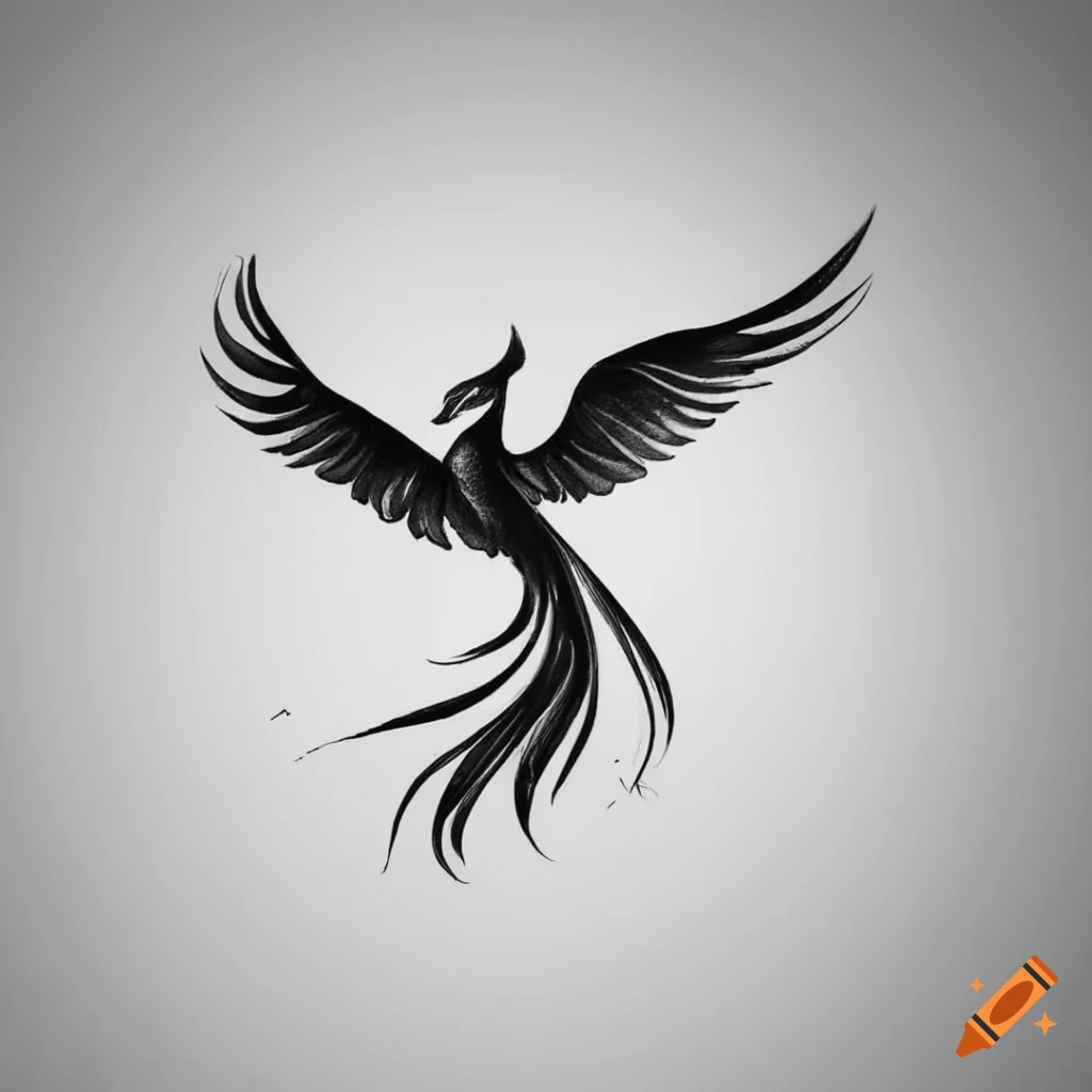 Black and white minimalist phoenix tattoo design on Craiyon