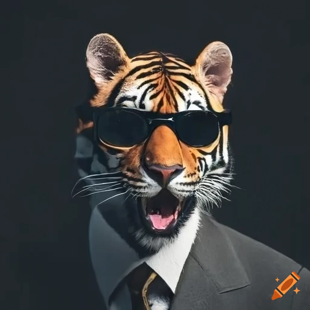 cool tiger wearing sunglasses in a suit