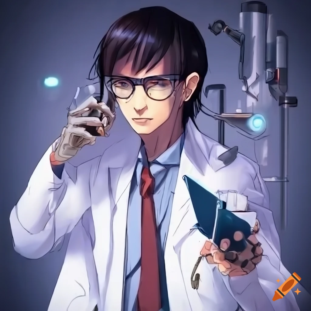 Anime character dressed as a scientist on Craiyon