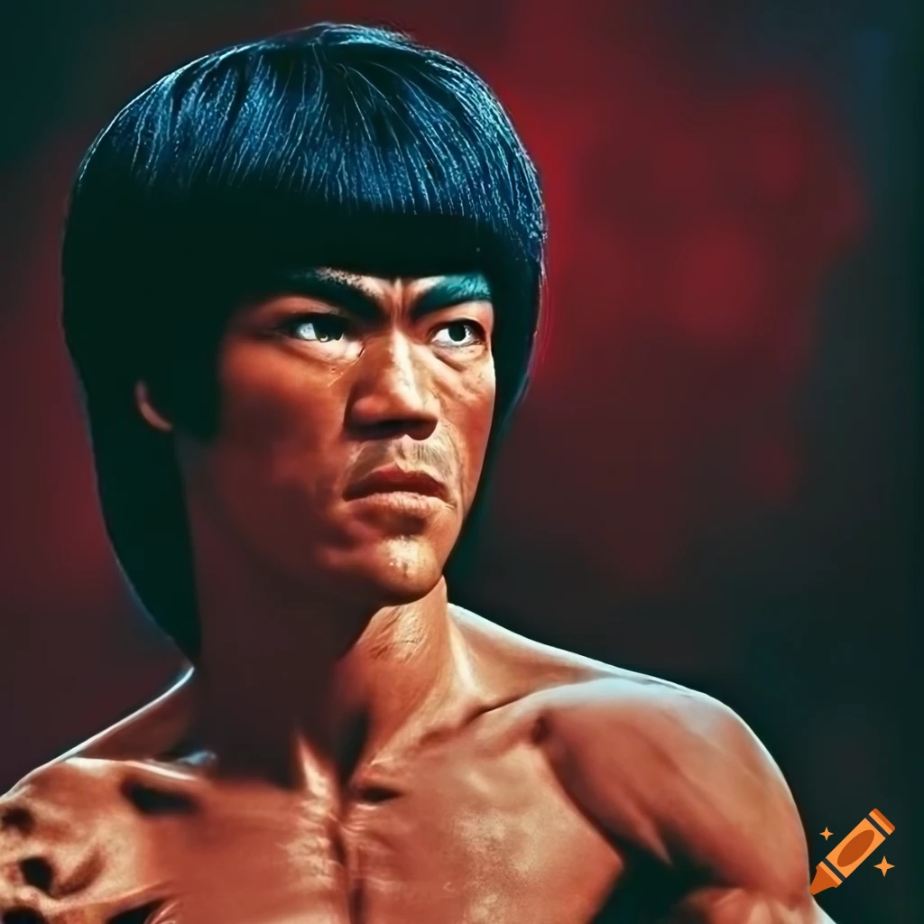 Closeup portrait of bruce lee with extravagant style