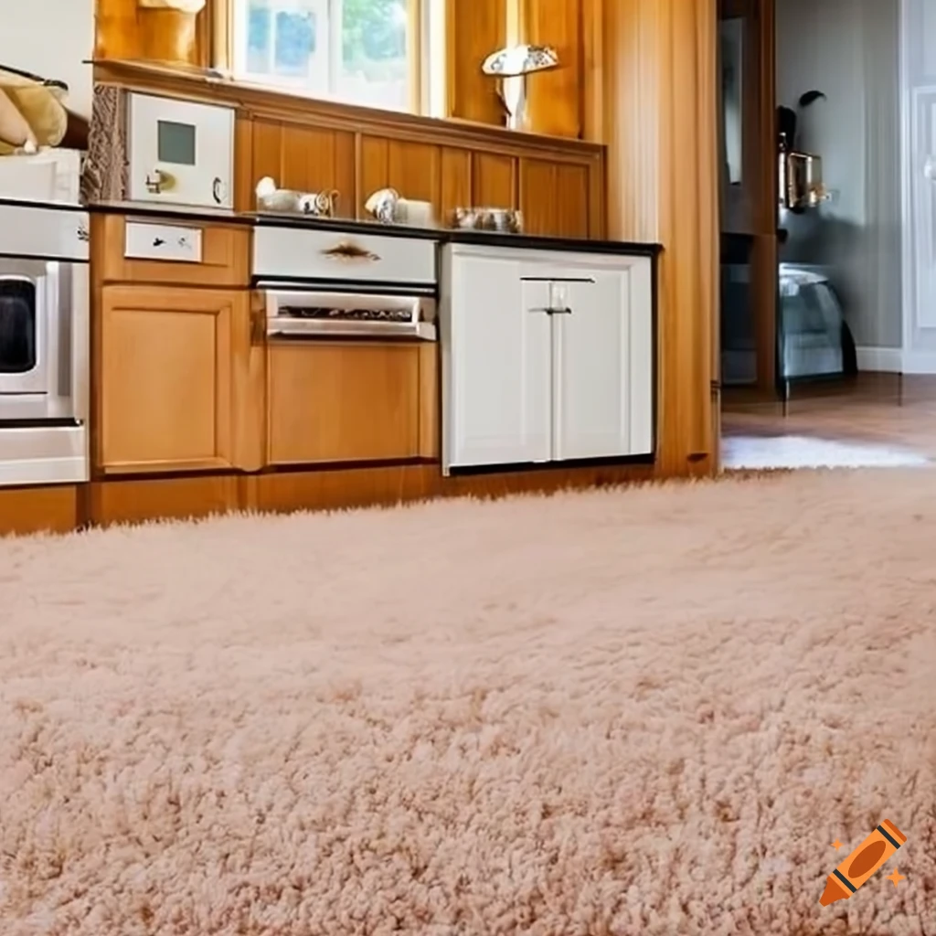 Kitchen with shag carpet flooring on Craiyon