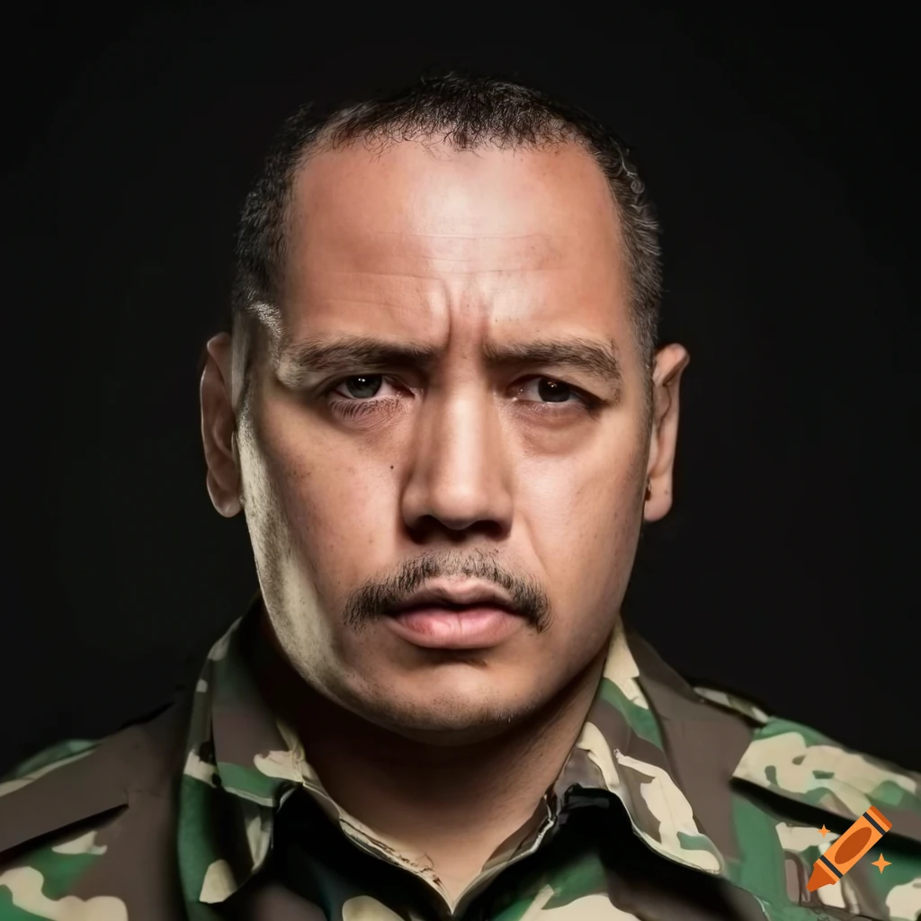 Serious portrait of a cleanshaven hispanic man in paramilitary uniform