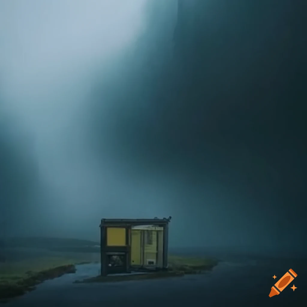 misty bus stop in Icelandic wilderness