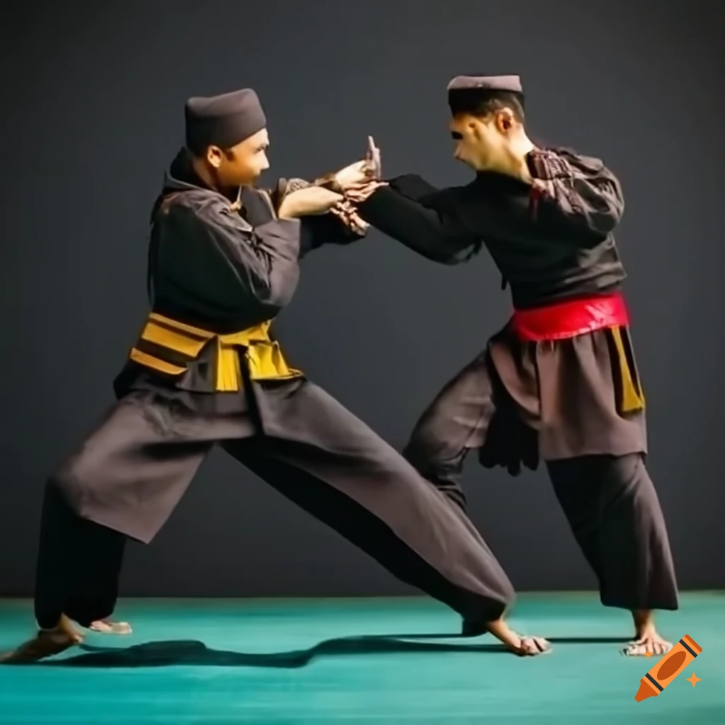Skilled practitioner performing powerful silat technique on Craiyon