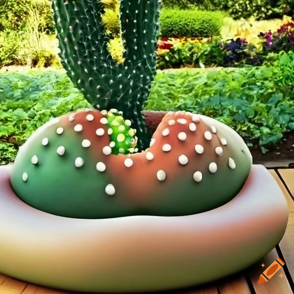 biomorphic cactus in a raised garden stone bed