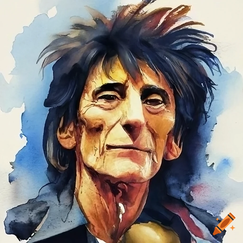 watercolor-painting-of-ronnie-wood-from-rolling-stones