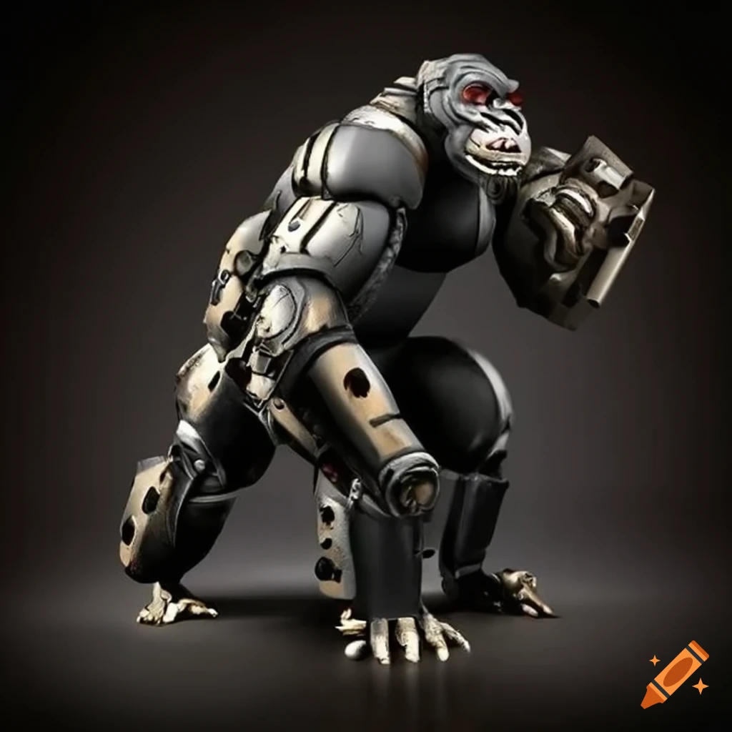 Anime mechanical gorilla in a cage on Craiyon