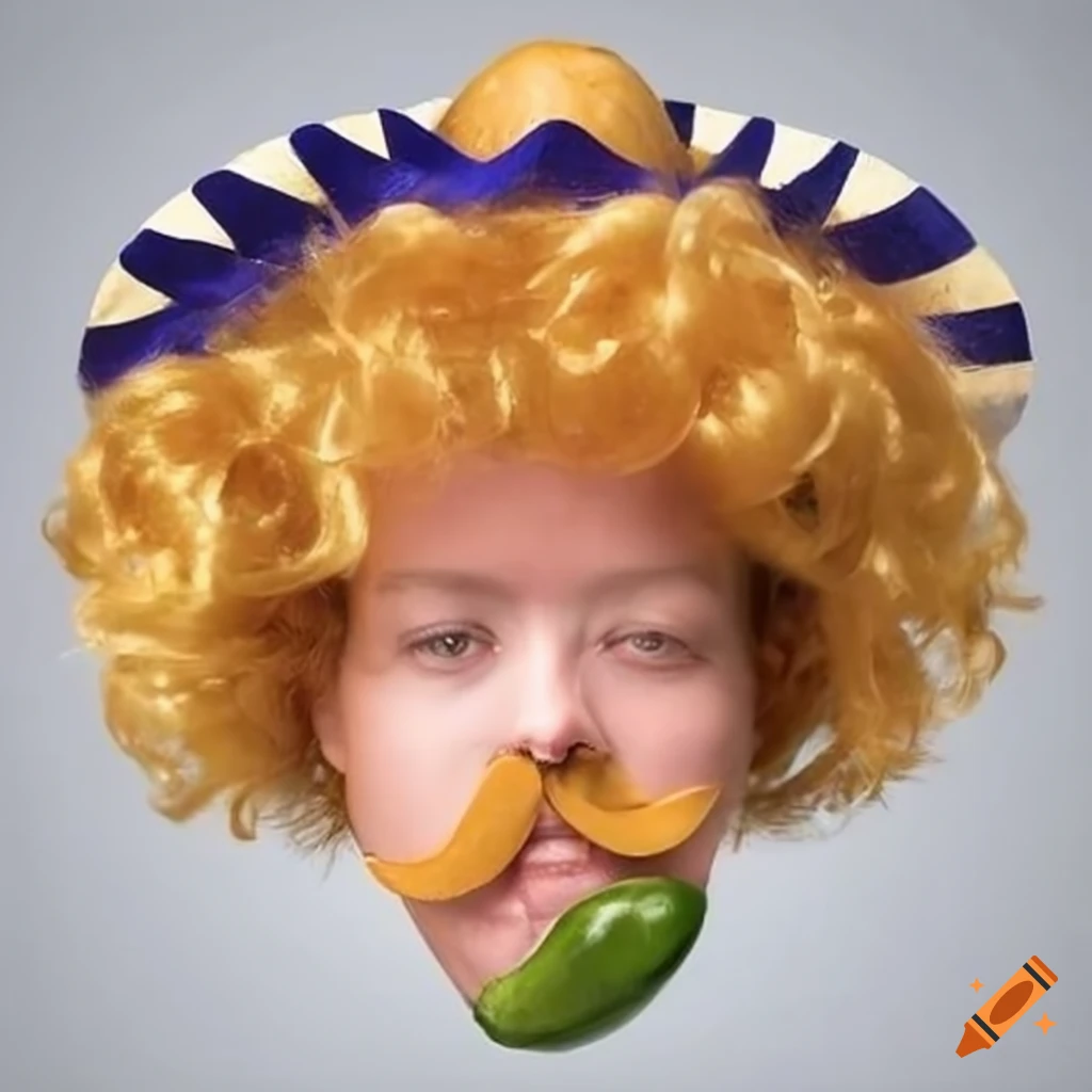 Funny jalapeno pepper with mustache and sombrero