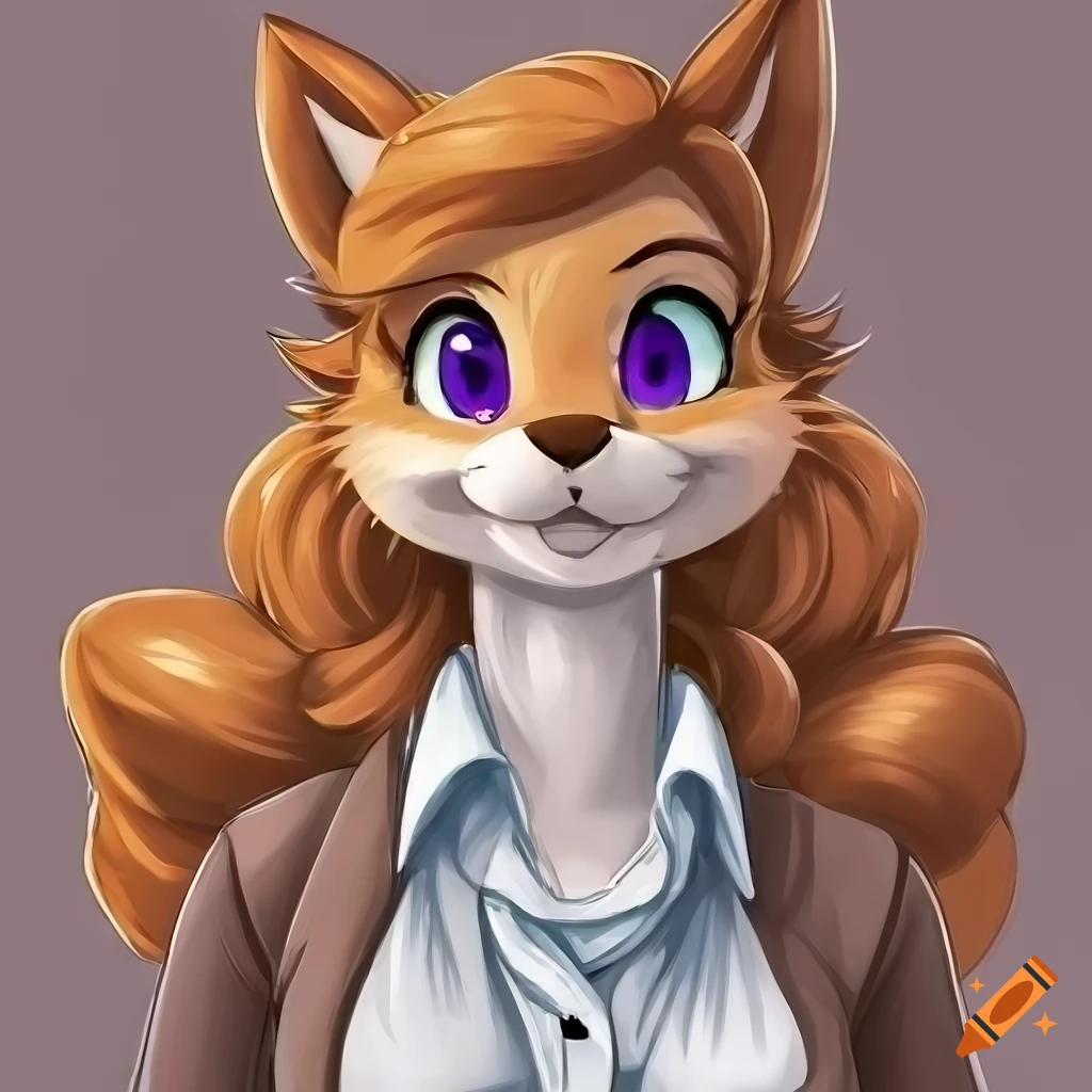 detailed artwork of a ginger squirrel female in a white shirt and brown vest