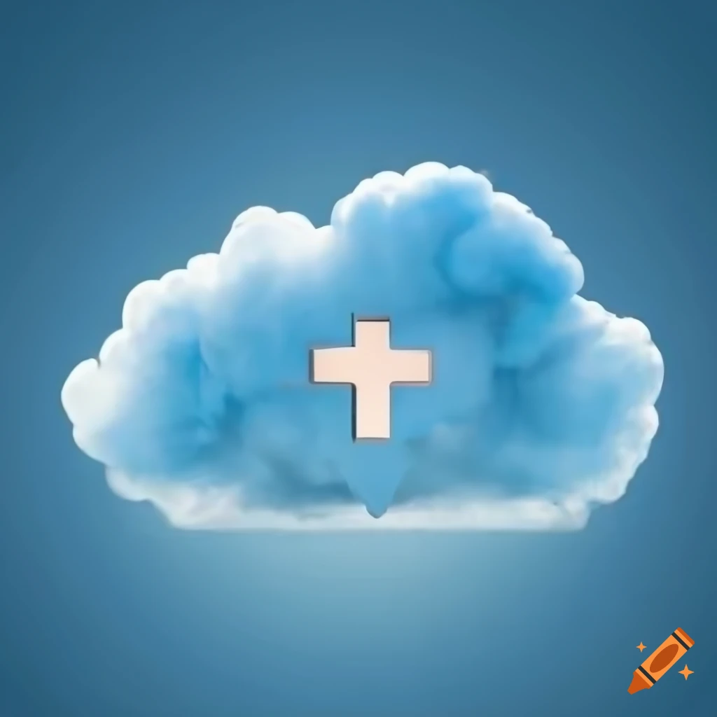 blue and white cloud with a laptop displaying medical health logo