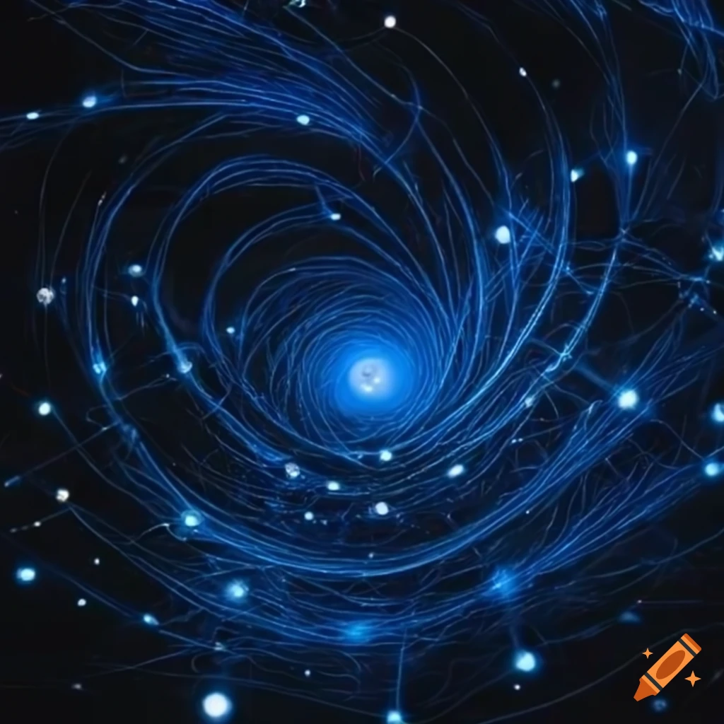 bright blue cosmic quantum strings in midnight void