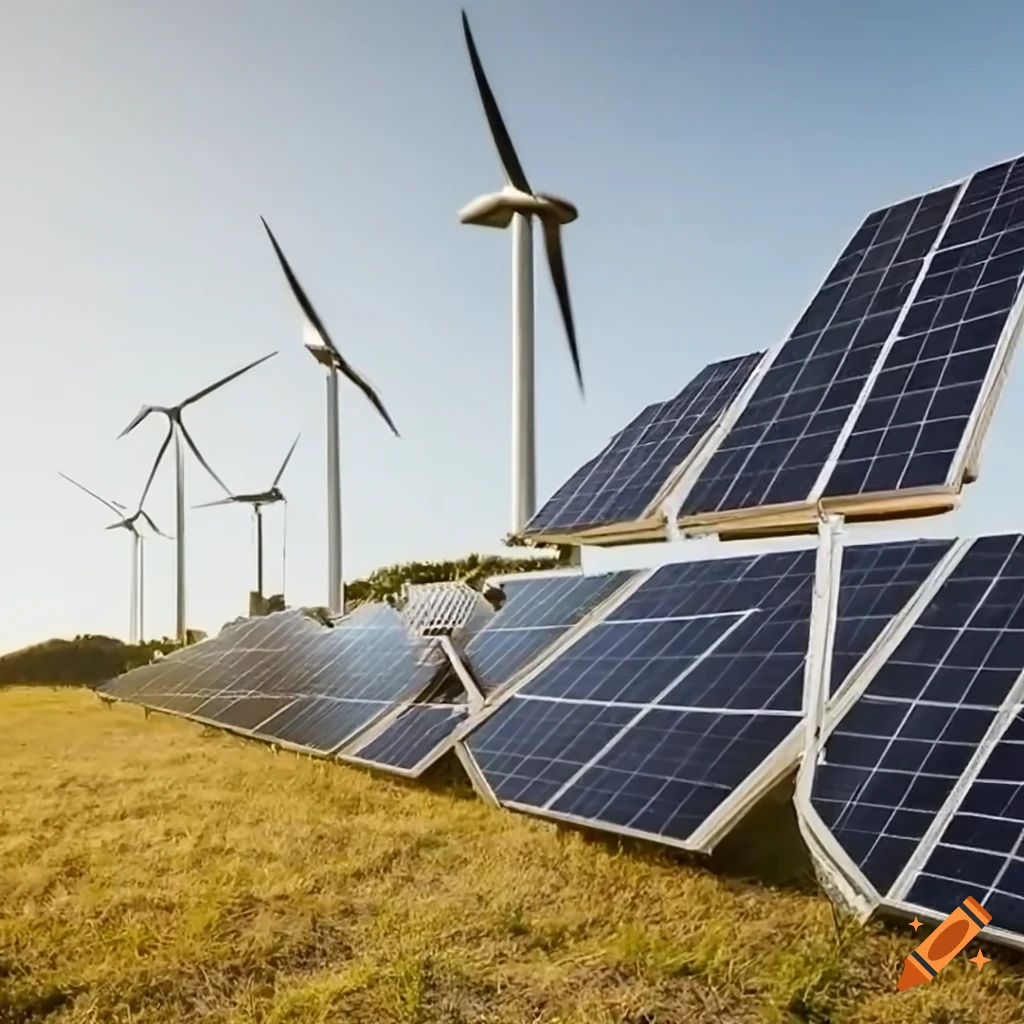 Image of solar panels and wind turbines on Craiyon