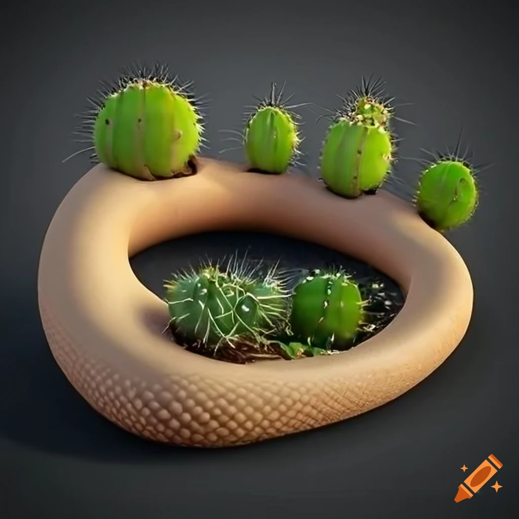 biomorphic cactus in a raised garden stone bed