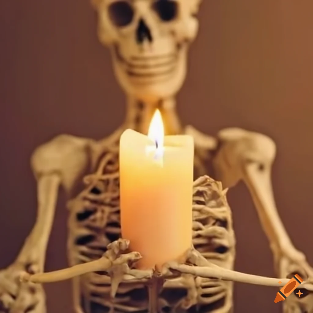 macabre illustration of a skeleton holding a candle