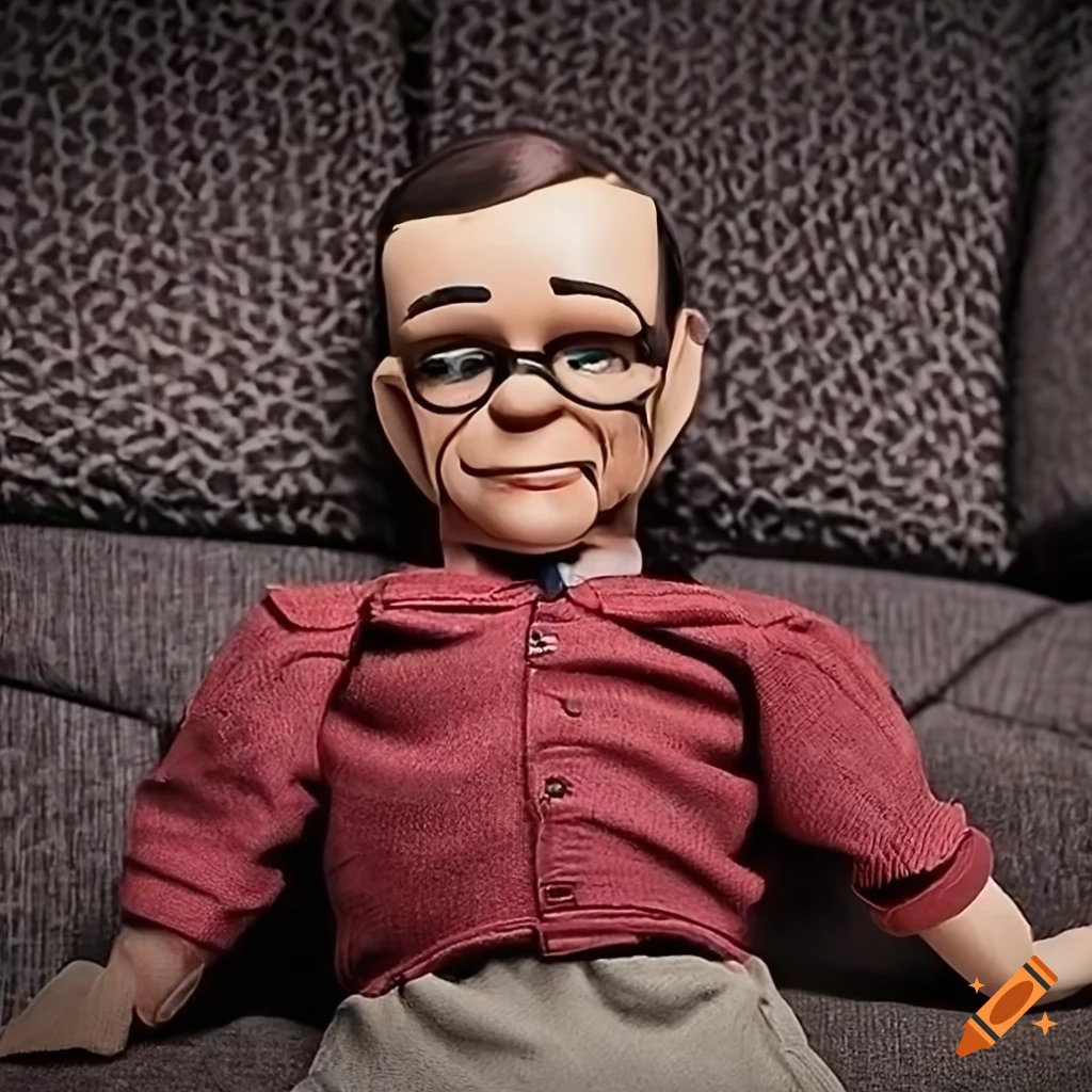 Photorealistic ventriloquist dummy with glasses