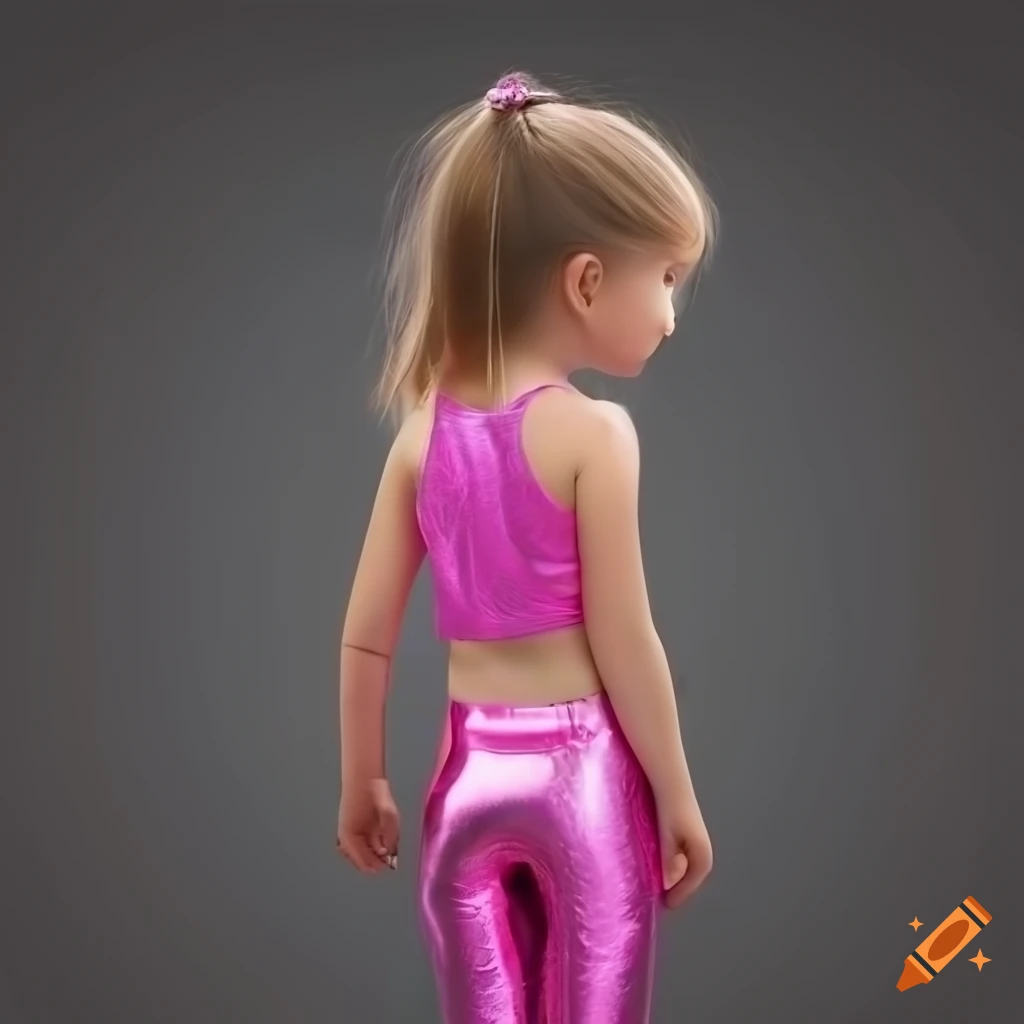 Cute little girl wearing pink shiny leggings on Craiyon