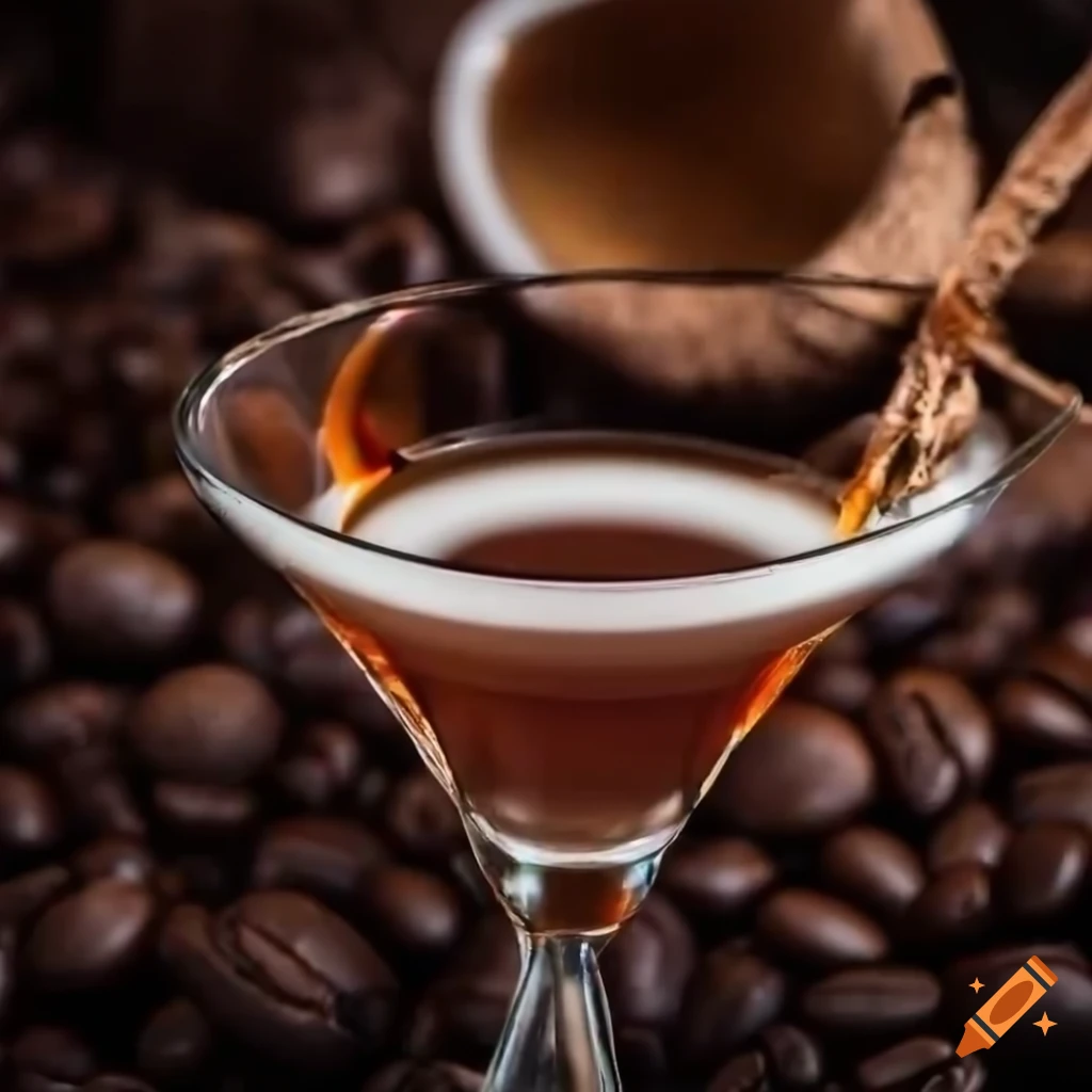 delicious rum cocktail with fresh coconuts and coffee beans