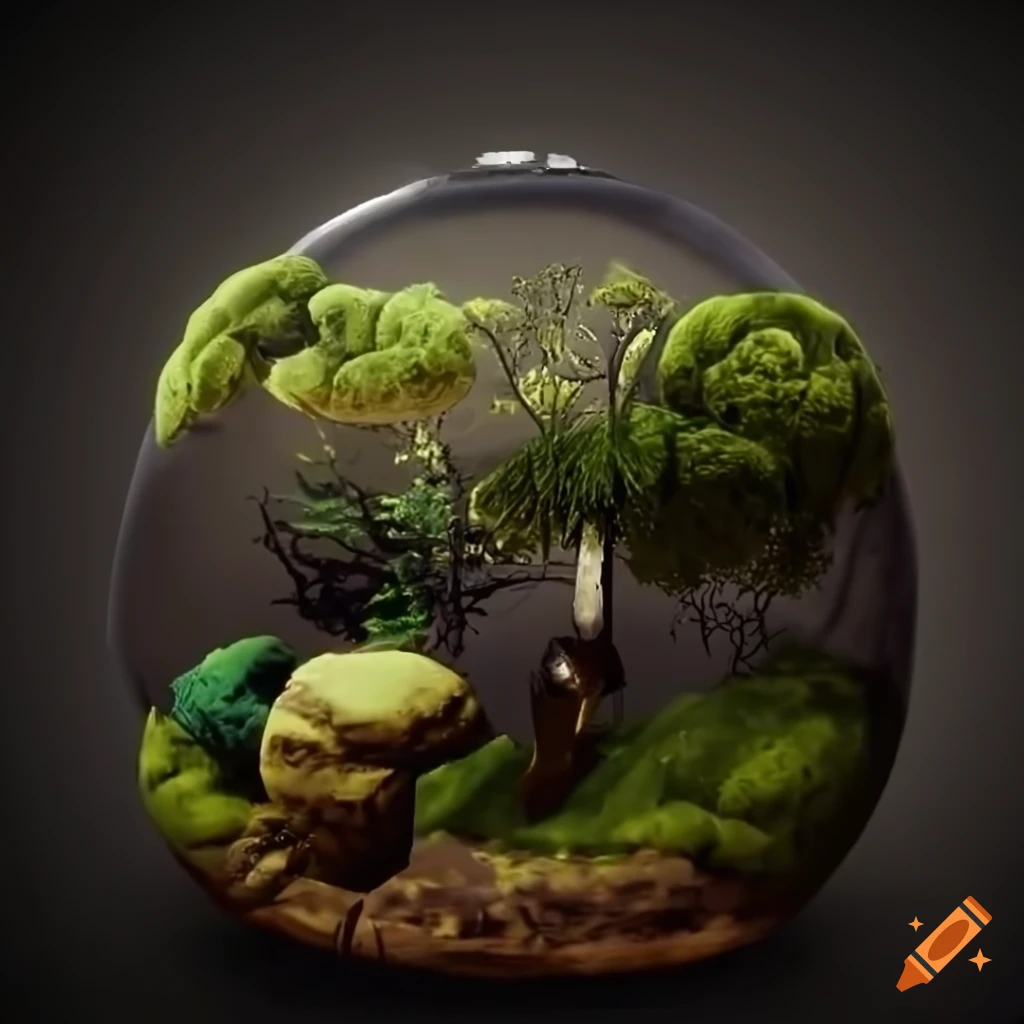 dark backdrop terrarium with bonsai ceiba