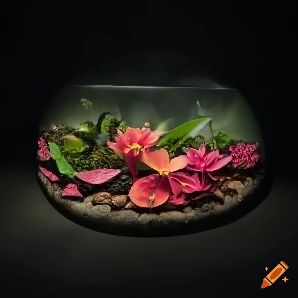 weird flowers in a raised terrarium stone bed