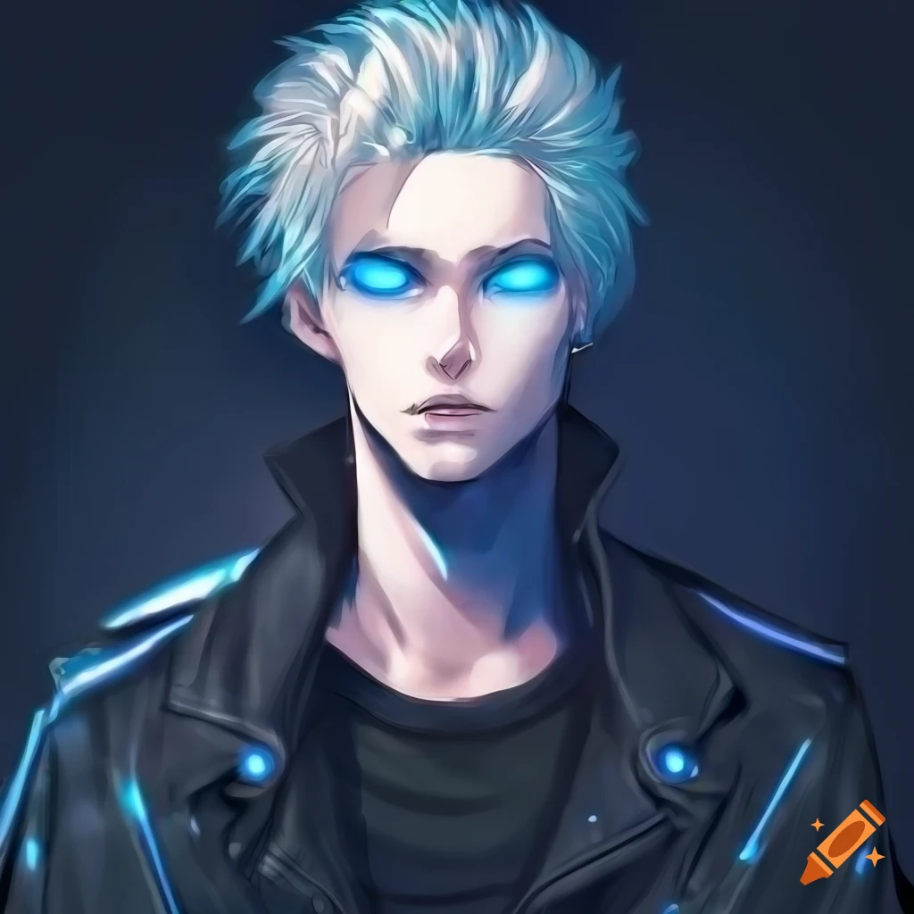 Portrait of a blond man with glowing blue eyes on Craiyon