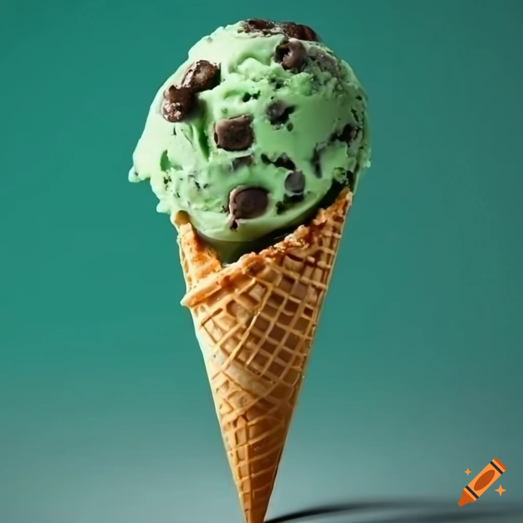 Delicious Mint Chocolate Chip Ice Cream In A Waffle Cone On Craiyon 2531