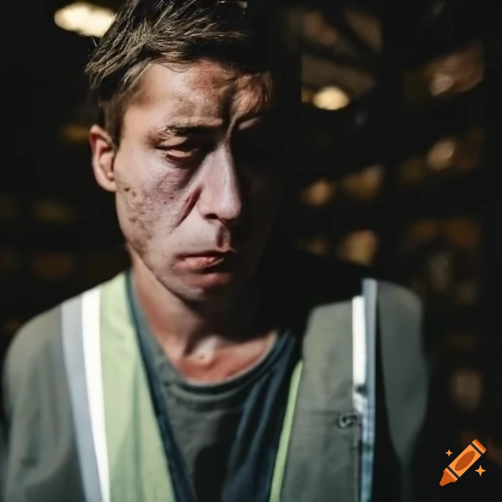portrait of a sad worker in reflective vest