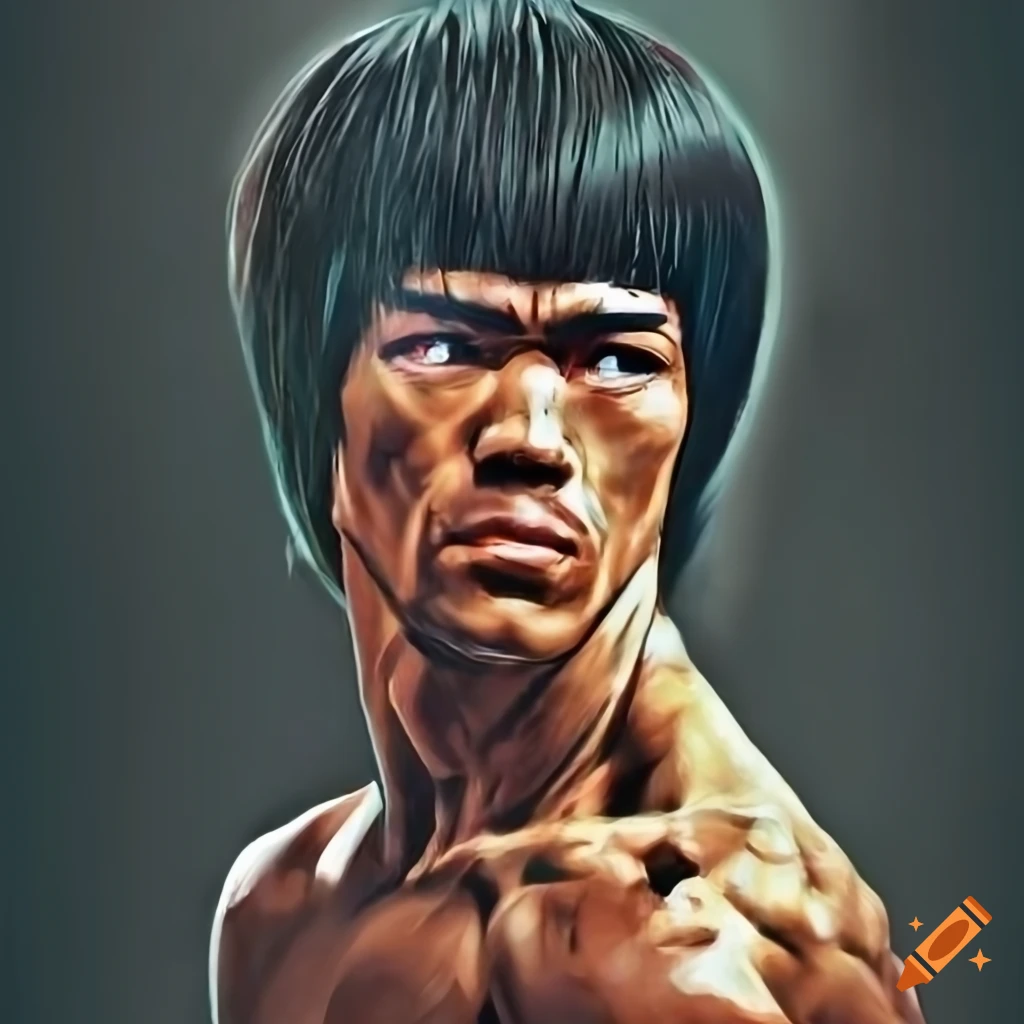 Closeup portrait of bruce lee with intense expression on Craiyon